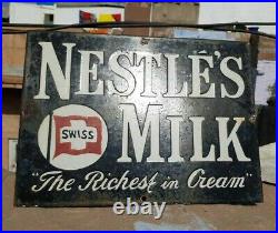 Original 1940's Old Vintage Rare Nestle's Milk Ad. Porcelain Enamel Sign Board