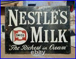 Original 1940's Old Vintage Rare Nestle's Milk Ad. Porcelain Enamel Sign Board