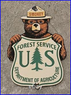 Original 1950's Vintage Smokey Usda Forest Service Porcelain Sign 10x7