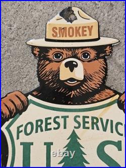 Original 1950's Vintage Smokey Usda Forest Service Porcelain Sign 10x7
