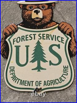 Original 1950's Vintage Smokey Usda Forest Service Porcelain Sign 10x7