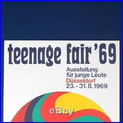 Original 1960s Vintage Abstract Psychedelic Poster'Teenage Fair 69' Signed