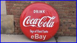 Original 36 Metal Enamel Coca Cola Button Coke Sign Vtg Soda Pop Advertising