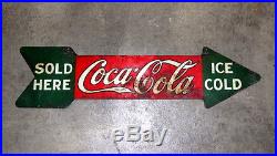Original Coca Cola Double Sided Die-Cut Arrow Sign, Vintage Coke, Advertising