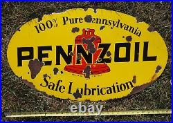 Original PENNZOIL Porcelain Sign Double Sided Vintage Gas Oil