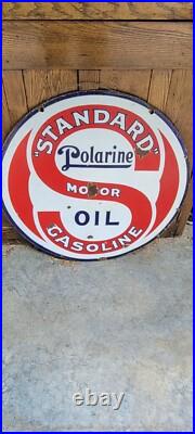 Original Porcelain Double Sided Standard Motor Oil Polarine Sign