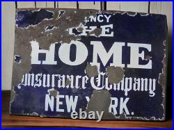 Original Porcelain The Home Agency Insurance Company New York Sign 1930s Advert
