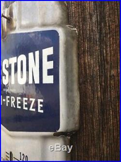 Original Prestone Anti-Freeze Vintage Thermometer Sign Gas Oil Auto Porcelain