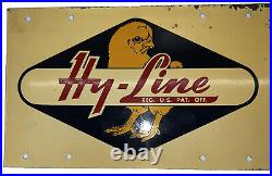 -Original Rare Hy Line Chicken Feed Metal/Tin Double Sided Sign -Vintage