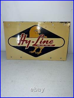 -Original Rare Hy Line Chicken Feed Metal/Tin Double Sided Sign -Vintage