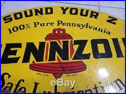 Original Vintage 1947 Pennzoil Motor Oil Gas Station 2 Sided 31 Metal Sign