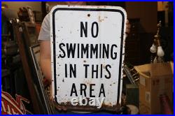 Original Vintage 1950's No Swimming In This Area Alligators 18 Steel Metal Sign