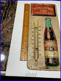 Original Vintage 1950's ROYAL CROWN RC COLA Tin Embossed Bottle Thermometer Sign