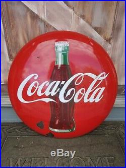Original Vintage 1950s Coca Cola Soda Pop 24 Porcelain Coke Button Sign Old
