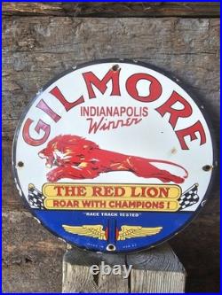 Original Vintage 1952 Gilmore Red Lion Champions Porcelain Gas Oil Sign