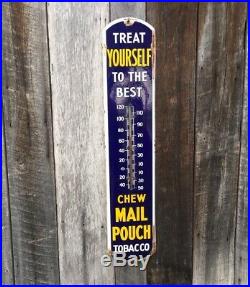 Original Vintage Antique Chew Mail Pouch Tobacco Porcelian Thermometer Therm Old