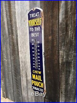 Original Vintage Antique Chew Mail Pouch Tobacco Porcelian Thermometer Therm Old