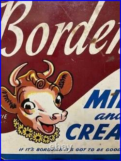Original Vintage Borden's Milk and Cream Flange Double Sided Sign Rare