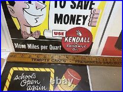 Original Vintage Cardboard Gas Service Station Kendall Oil Window Display Signs