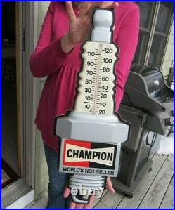 Original Vintage Champion Spark Plugs Advertising Plastic Thermometer Sign