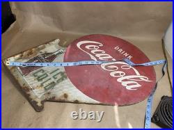 Original Vintage Coca Cola Metal Flange Sign
