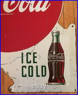 Original Vintage Double Sided Metal Coke Coca-Cola Sign Ice Cold