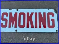 Original Vintage Double sided No Smoking Sign. Porcelain Enamel metal 20.5x6