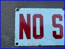 Original Vintage Double sided No Smoking Sign. Porcelain Enamel metal 20.5x6