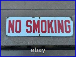 Original Vintage Double sided No Smoking Sign. Porcelain Enamel metal 20.5x6