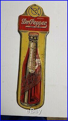 Original Vintage Dr Pepper 1930's Embossed Metal Soda Pop Thermometer Sign 17