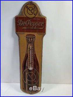 Original Vintage Dr Pepper 1930's Embossed Metal Soda Pop Thermometer Sign 17