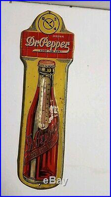 Original Vintage Dr Pepper 1930's Embossed Metal Soda Pop Thermometer Sign 17