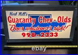 Original Vintage Herb Nill's Chev Olds dealer decal now a Lighted Sign