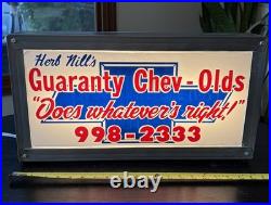 Original Vintage Herb Nill's Chev Olds dealer decal now a Lighted Sign