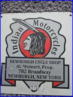 Original Vintage Indian Motorcycle Dealership Porcelain Sign Newburgh, NY