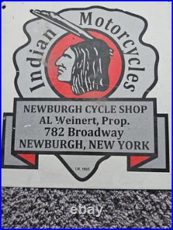 Original Vintage Indian Motorcycle Dealership Porcelain Sign Newburgh, NY