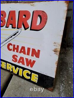 Original Vintage Lombard Chain Saw Sign Sales Service Metal Embossed Crow About