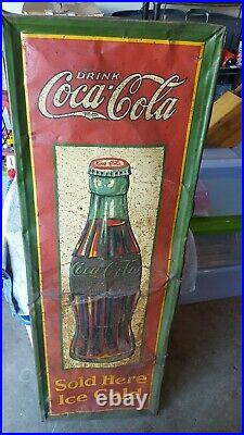Original Vintage Metal Coke Sign COCA COLA 1931 Christmas Bottle 54 x 18