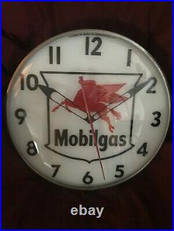Original Vintage Mobil Oil Pegasus Pam Clock Glass Face Advertising Sign