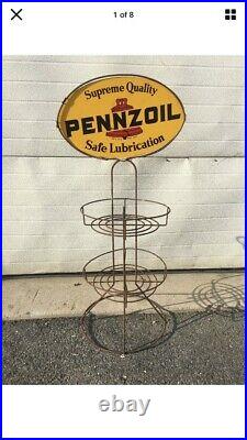 Original Vintage Pennzoil Oil Display Can Rack Double Sided Sign Gas Garage Car