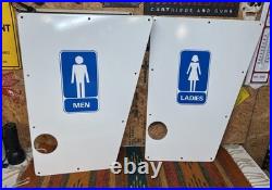 Original Vintage Porcelain Sign Restroom Ladies Men Door Knob NOS Double Sided