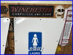 Original Vintage Porcelain Sign Restroom Ladies Men Door Knob NOS Double Sided