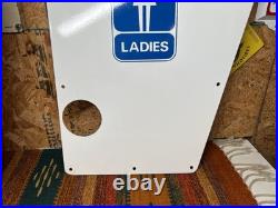 Original Vintage Porcelain Sign Restroom Ladies Men Door Knob NOS Double Sided