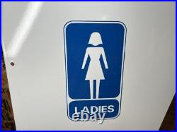 Original Vintage Porcelain Sign Restroom Ladies Men Door Knob NOS Double Sided