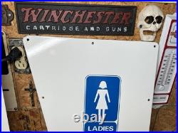 Original Vintage Porcelain Sign Restroom Ladies Men Door Knob NOS Double Sided