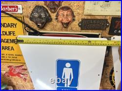 Original Vintage Porcelain Sign Restroom Ladies Men Door Knob NOS Double Sided