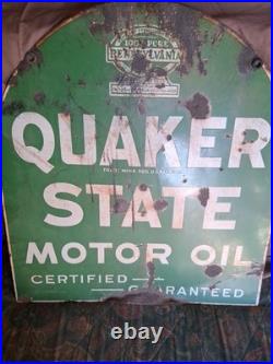 Original, Vintage Quaker State Tombstone Double Sided Heavy Metal Sign