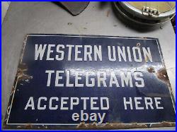 Original Vintage Western Union Telegrams Accepted Here Porcelain Sign
