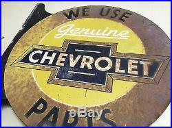 Original vintage WE USE GENUINE CHEVROLET PARTS sign service Repair Dealer RARE