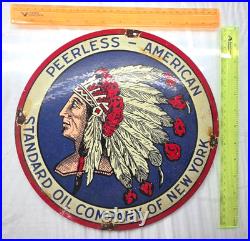 PEERLESS 12x 12 VINTAGE GENUINE PORCELAIN SIGN PUMP PLATE GAS STATION OIL